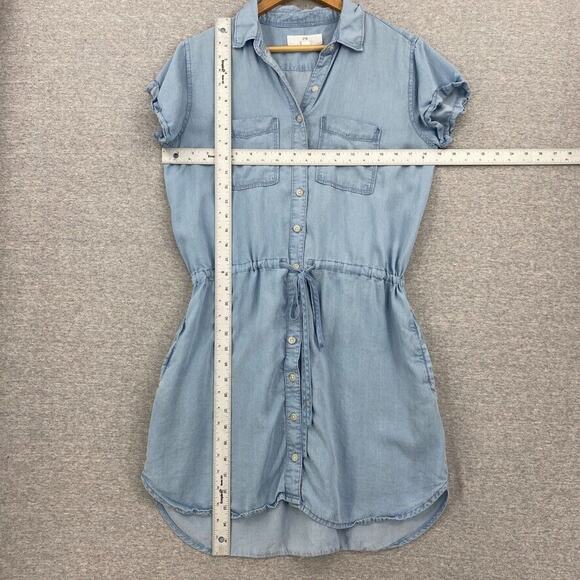 Thread & Supply Shirt Dress Women Medium Blue Button Up Drawstring Waist Pockets - Picture 11 of 14